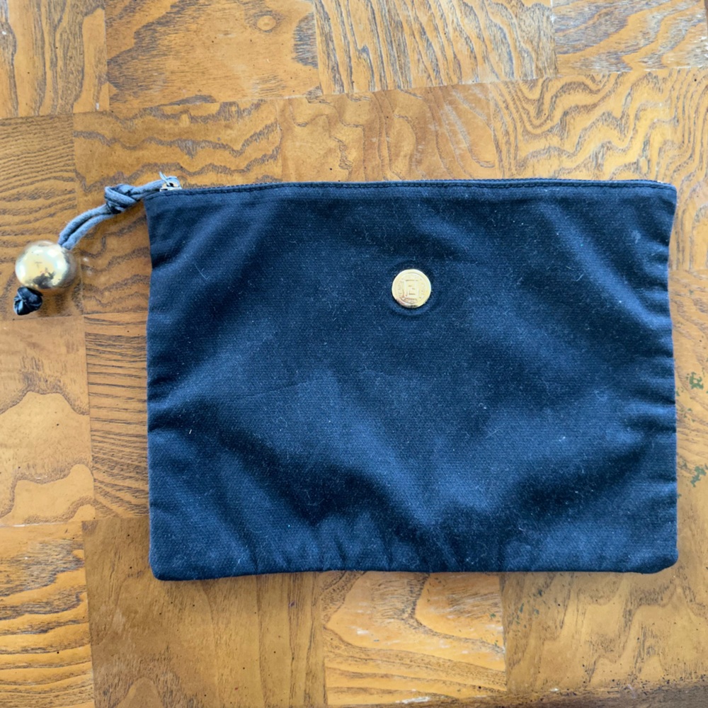 Vintage FENDI Black Fabric Clutch Bag Pouch w/ Gold Ball